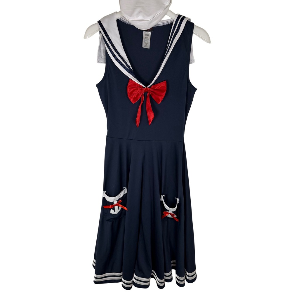 Dreamgirl Sailor Costume Dress Navy Blue Nautical Anchor Red Bow, M